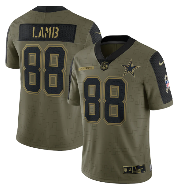 Men's Dallas Cowboys #88 CeeDee Lamb 2021 Olive Salute To Service Limited Stitched Jersey Men's Dallas Cowboys #88 CeeDee Lamb 2021 Olive Salute To Service Limited Stitched Jersey